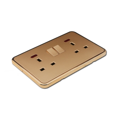 golden color 13A double socket with light uk socket with switch