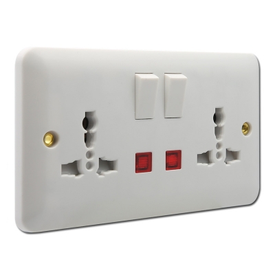 13A double multi socket with neon bakelite plate switched socket