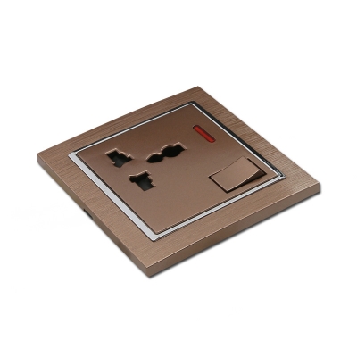 coffee color 1 gang multi socket switch with light new design wall switch and socket