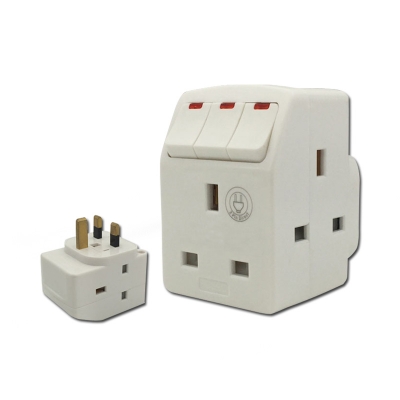 13A travel adaptor with three switch and fuse universal adaptor