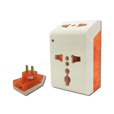 16A travel adaptor white face orange base plug adaptor