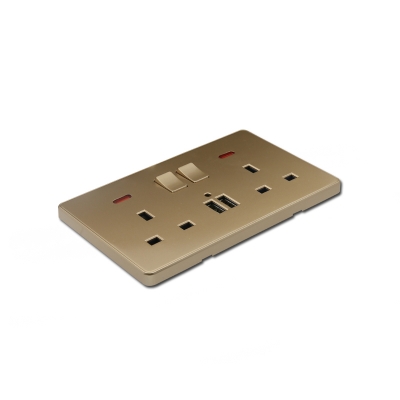 2 gang 13A switched socket with neon and 2 usb port electrical socket