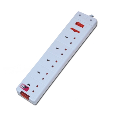 white color 5 way 13A uk socket with fuse and main switch extension socket